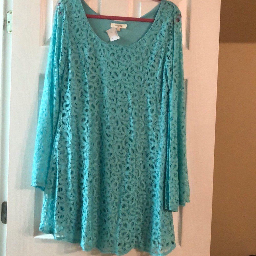Turquoise Lace Dress with Bell Sleeves NWT